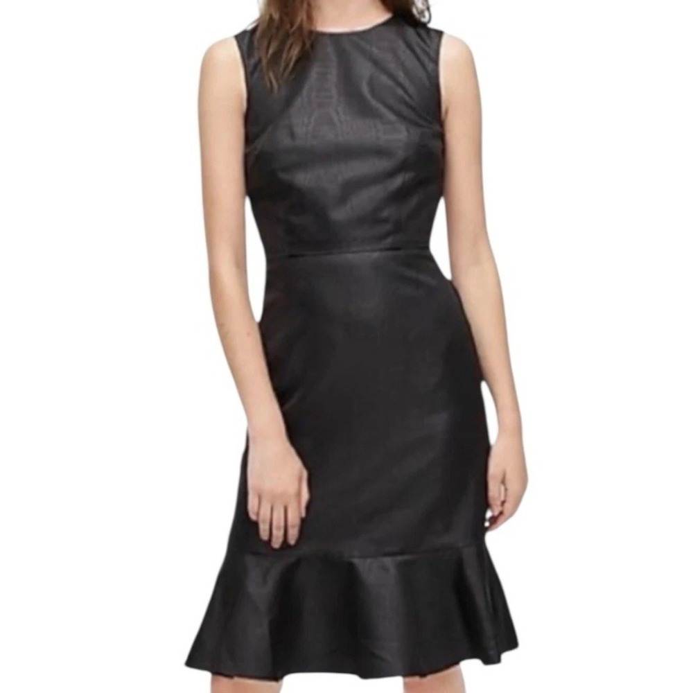 J. Crew Ruffle Hem Sheath Dress Black Bow Back Ruffle Hem Size 12 NWT AC705